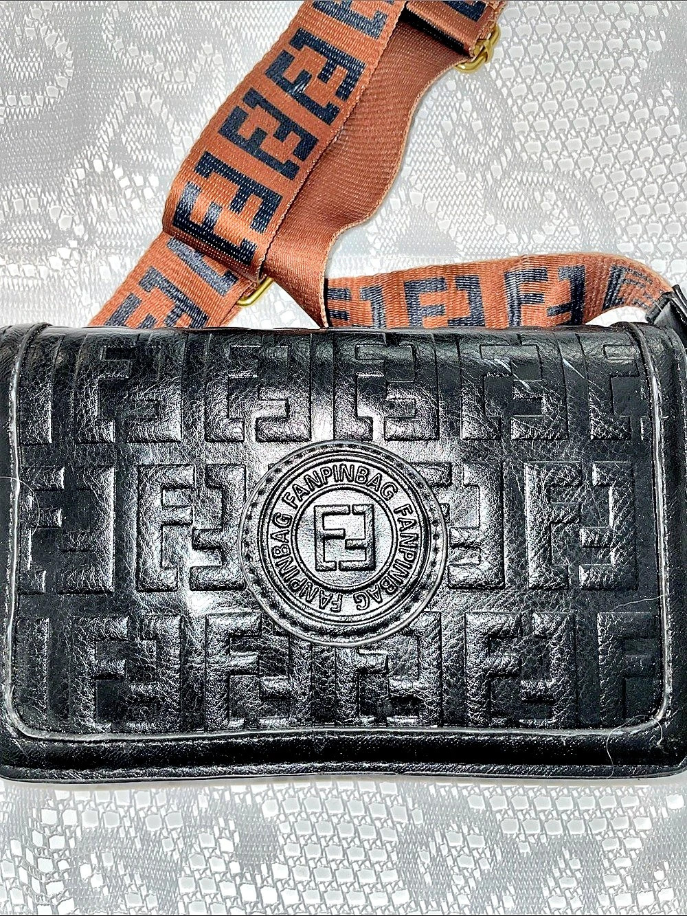 Embossed Crossbody Bag in Black & Brown